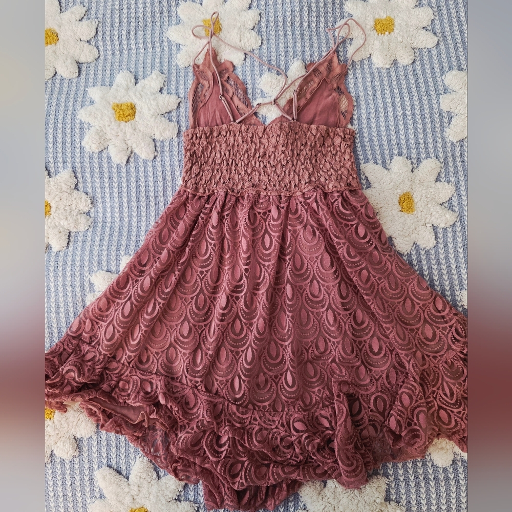 Free People Lace Mini Dress in Mauve - Picture 3 of 3